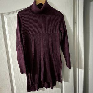 RAMPAGE TURTLE NECK LONG SLEEVE SLIT KNIT TUNIC PLUM BURGUNDY WOMEN MED